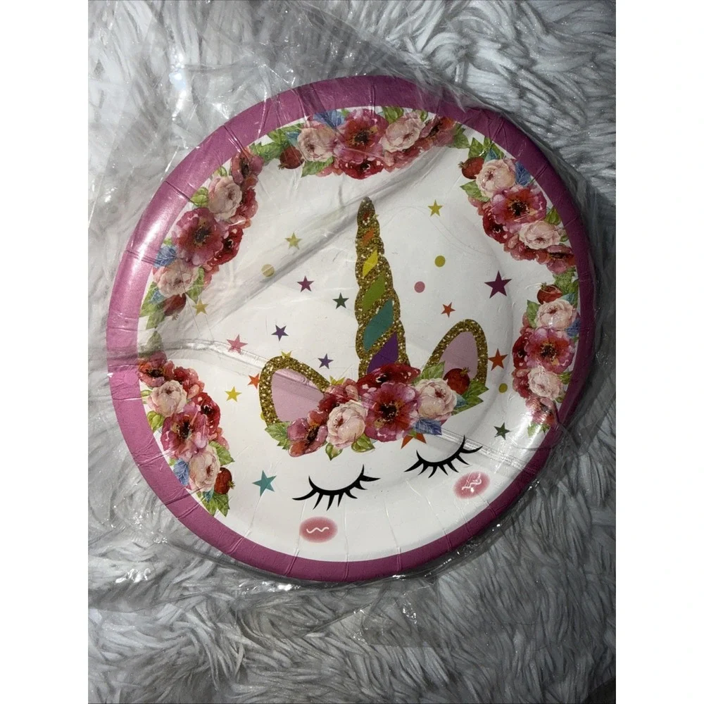 Unicorn Birthday Party Supplies Set Tablecloths Plates Banner Headband Bags Lot